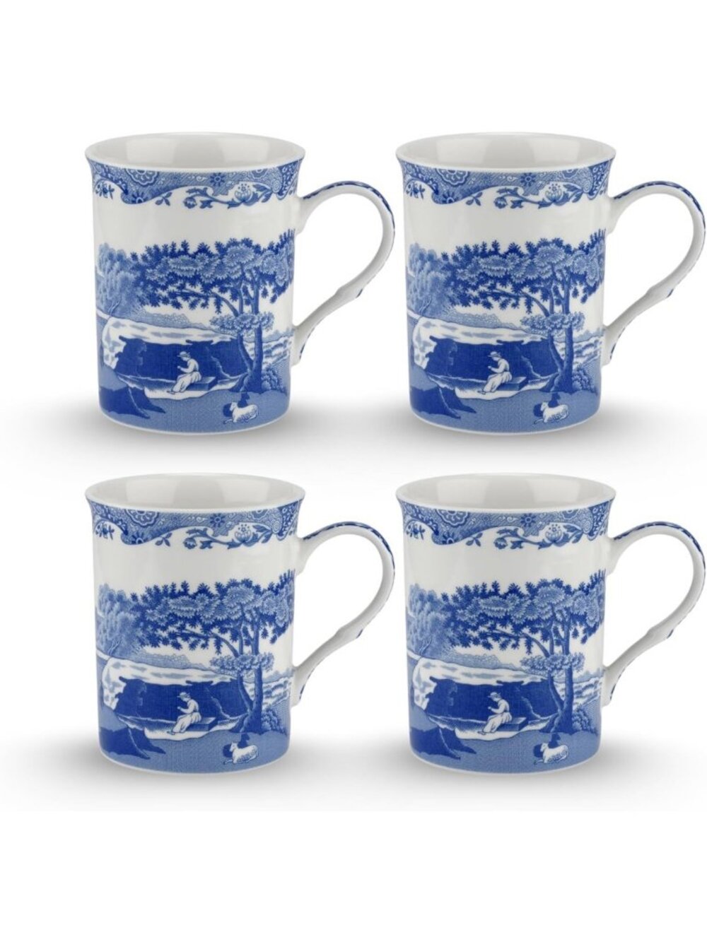 Set of 4 Elegant Blue & White 12 Oz Mugs - Perfect for Coffee or Tea Lovers